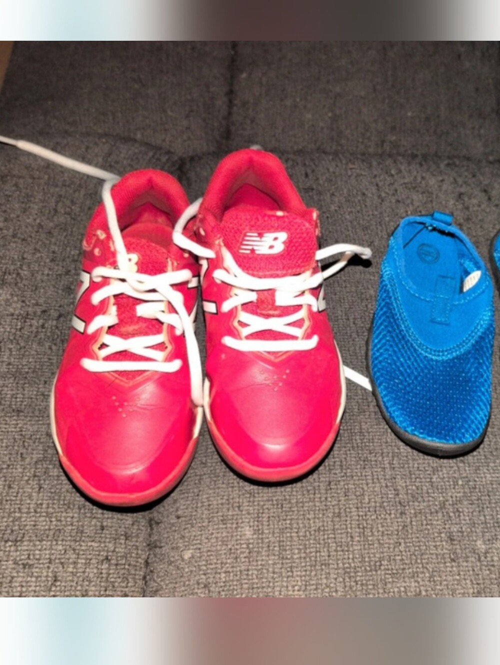 New Balance Red/White Boys Athletic Cleats with White Laces